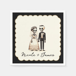 Servilleta De Papel Novia + Novio Esqueleto de Dibujos Animados Boda C