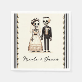 Servilleta De Papel Novia + Novio Esqueleto de Dibujos Animados Boda C