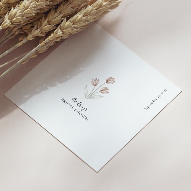 Servilleta De Papel Novia Prometida Tulipán Acuarela Rosa y Blanco (Personalized Bride to Be Pink & White Watercolor)