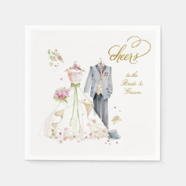 Servilleta De Papel Novia sonrojada en flor cheers Novia y Novio