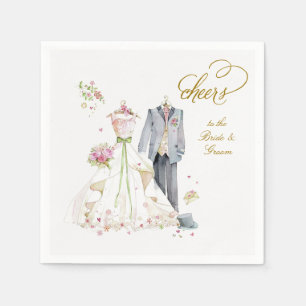 Servilleta De Papel Novia sonrojada en flor cheers Novia y Novio