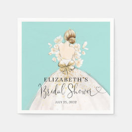 Servilleta De Papel Novia Vestido rubio Azul Oro Floral Bridal Ducha