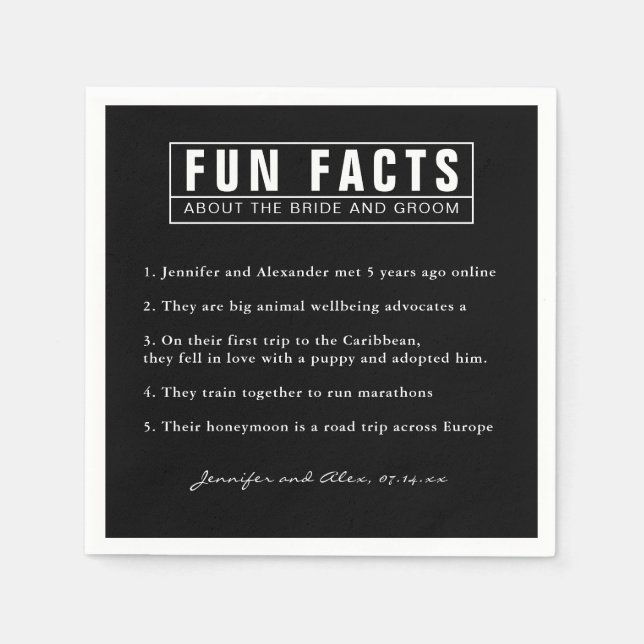 Servilleta De Papel Novia y Groom Fun Hacts Black and White Paper (Anverso)