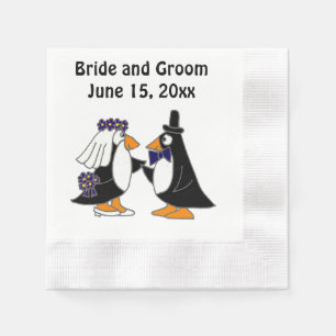 Servilleta De Papel Novia y Groom Penguin Boda Art