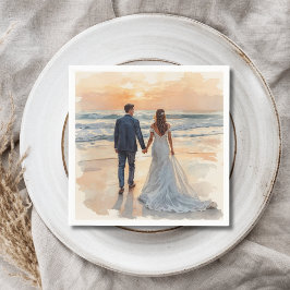 Servilleta De Papel Novia y Novio Acuarela de Playa Boda Pintada