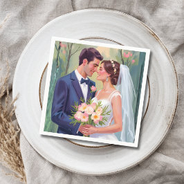 Servilleta De Papel Novia y Novio | Acuarela de recién casados de boda