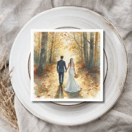 Servilleta De Papel Novia y Novio de Acuarela de Otoño Pintada Boda 