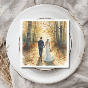 Servilleta De Papel Novia y Novio de Acuarela de Otoño Pintada Boda