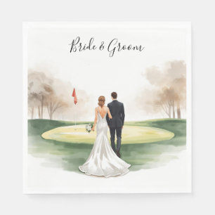 Servilleta De Papel Novia y novio de boda de golf en el campo de golf