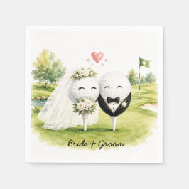 Servilleta De Papel Novia y novio de boda de golf en tee de pelota de 