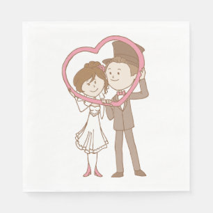 Servilleta De Papel Novia y Novio de Dibujos Animados Corazón Rosa y M