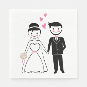 Servilleta De Papel Novia y Novio de Dibujos Animados Rosa y Negro Amo