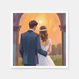 Servilleta De Papel Novia y Novio de Watercolor Boda Felices para Siem