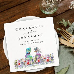 Servilleta De Papel Novia y Novio Dinosaurio Boda Personalizada
