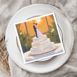 Servilleta De Papel Novia y Novio Tarta de Boda Morena Acuarela