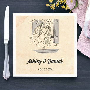 Servilleta De Papel Novia y Novio Vintage Retro Rústico Boda Antiguo