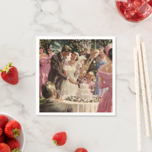 Servilleta De Papel Novios recién casados cortan la tarta en boda vint