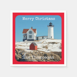 Servilleta De Papel Nubble Merry Christmas Red Family Lighthouse