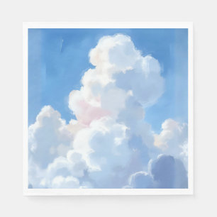 Servilleta De Papel Nubes Blancas Hermoso Cielo Azul Acuarela