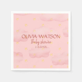 Servilleta De Papel Nubes color rosa y estrellas Chica Baby Shower
