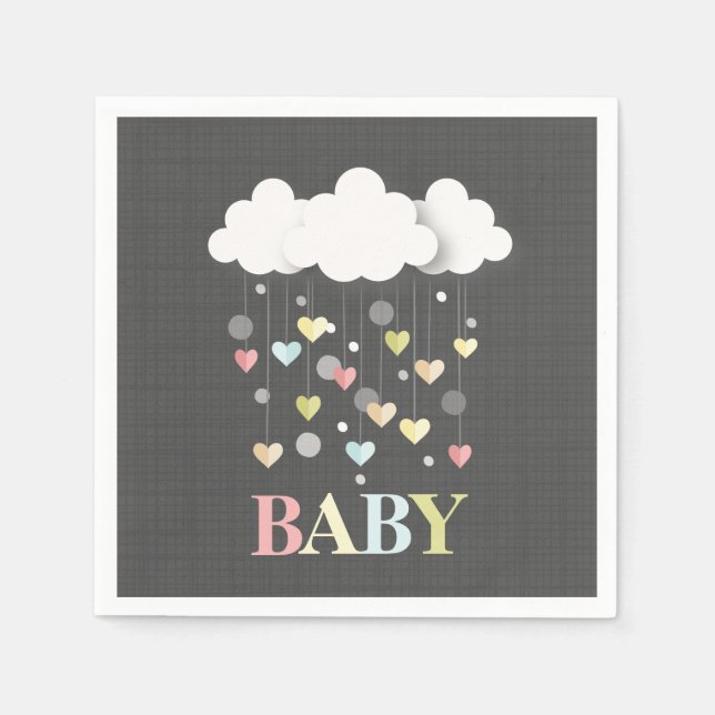 Servilleta De Papel Nubes + corazón Baby Shower neutral (Anverso)