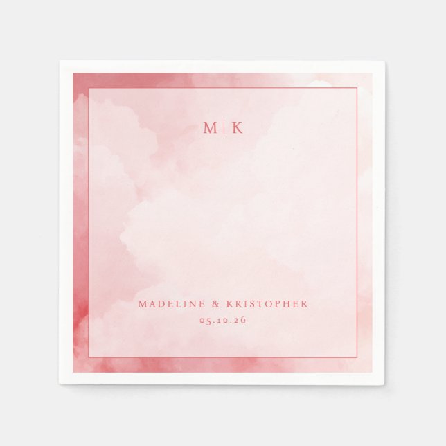 Servilleta De Papel Nubes de acuarela rosa romántico (Anverso)
