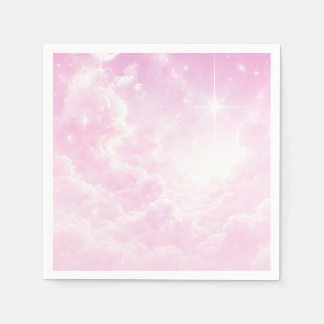 Servilleta De Papel Nubes de Algodón de Azúcar Rosa Cielo Estrellado F (Anverso)