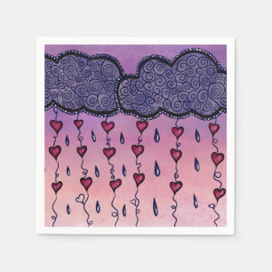 Servilleta De Papel Nubes lindas, corazones y gotas de lluvia