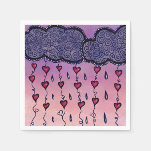 Servilleta De Papel Nubes lindas, corazones y gotas de lluvia