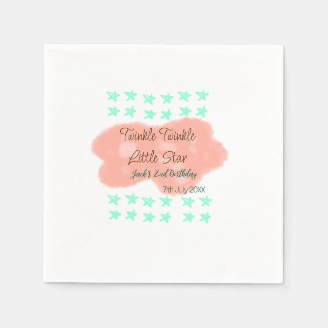 Servilleta De Papel nubes naranjas gemelan pequeñas estrellas verdes (Anverso)