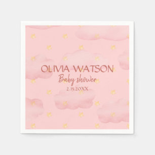 Servilleta De Papel Nubes y estrellas rosadas en acuarela para Baby Sh