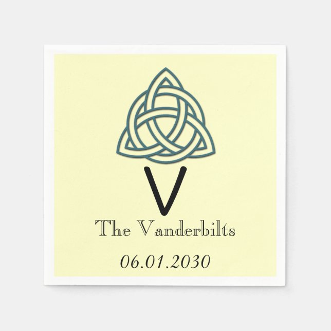 Servilleta De Papel Nudo celta en Boda de Monograma Verde azulado y de (Anverso)