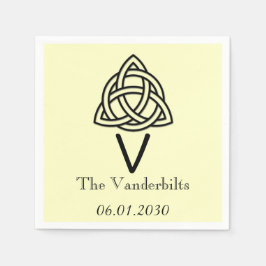 Servilleta De Papel Nudo celta en negro y Boda de Monograma de Marfil