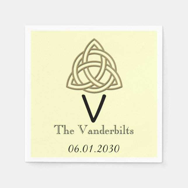 Servilleta De Papel Nudo celta en oro y Boda de Monograma de Marfil (Anverso)