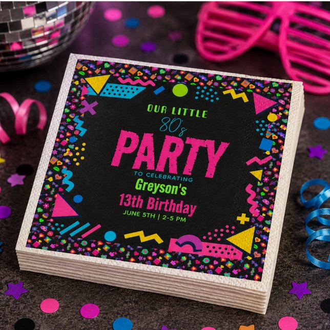 Servilleta De Papel nuestra pequeña fiesta de cumpleaños Retro Neon de (our little Retro Neon 80's Birthday Party Napkins)