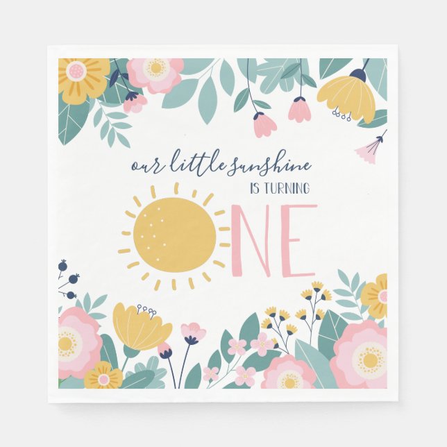 Servilleta De Papel Nuestra Pequeña Floral de Sol, Cumpleaños de Raya  (Anverso)