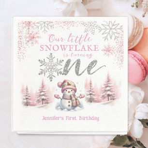 Servilleta De Papel Nuestra Pequeña Niña Copo de Nieve Rosa Plata Cump