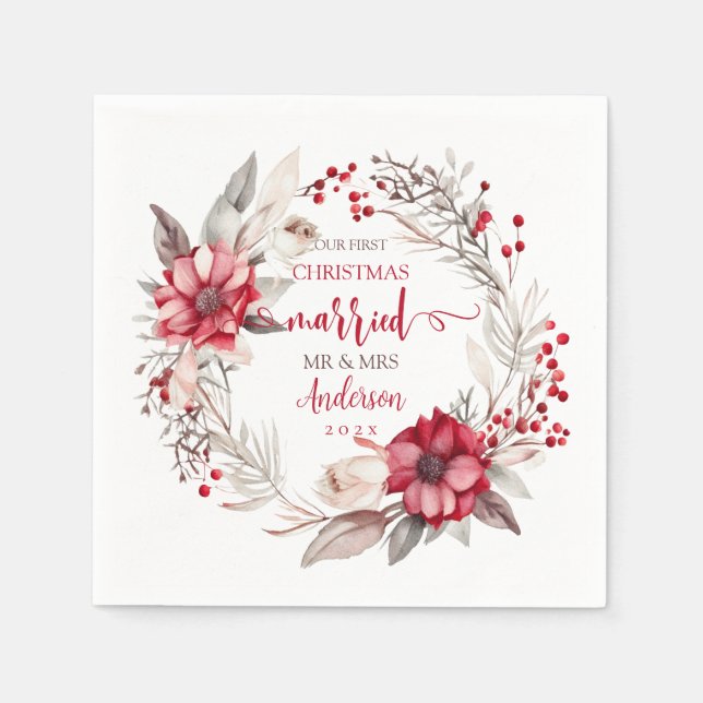 Servilleta De Papel Nuestra primera Navidad casada (Anverso)