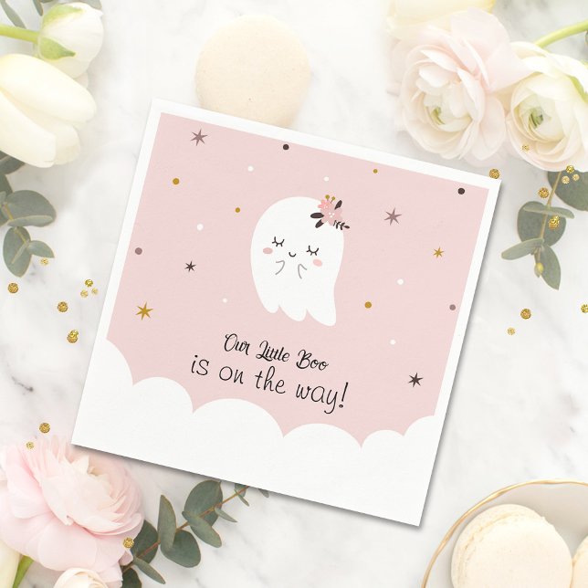 Servilleta De Papel Nuestras servilletas Baby Shower rosadas de Little (Our Little Boo is on the way!)