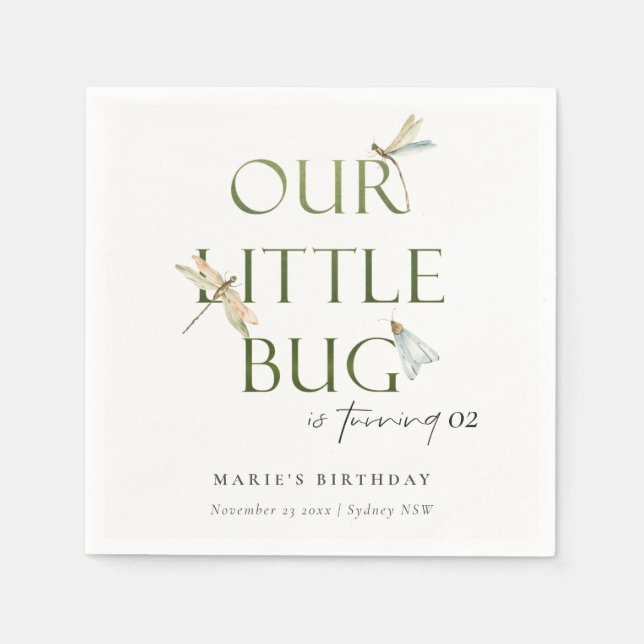 Servilleta De Papel Nuestro Pequeño Bug Green Dragonfly Cualquier Cump (Anverso)