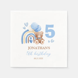 Servilleta De Papel Nuestro pequeño oso cumpleaños con globo arcoiris