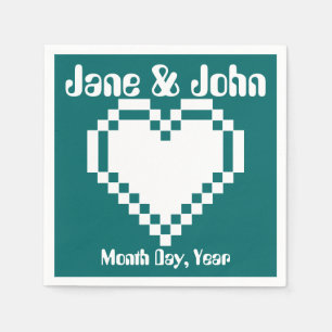 Servilleta De Papel Nuestros corazones de 8 bits en servilletas Verde