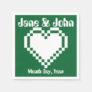 Servilleta De Papel Nuestros corazones de 8 bits en servilletas verdes
