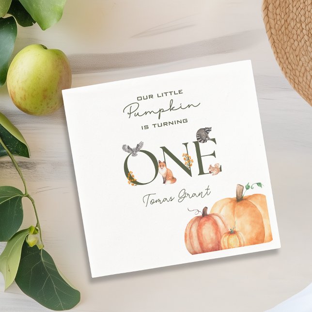 Servilleta De Papel Nuestros pequeños animales de la calabaza de Woodl (Our Little Pumpkin Woodland Animals 1st Birthday Napkins
)