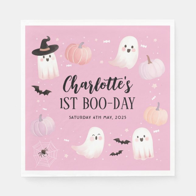 Servilleta De Papel Nuestros pequeños Chicas de Boo Primer cumpleaños  (Anverso)