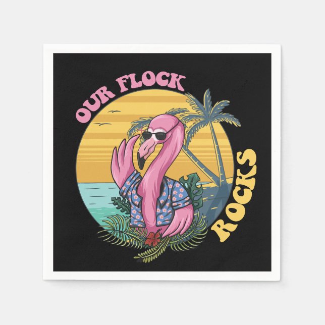 Servilleta De Papel Nuestros Relojes Rocas Flamingo Groovy Retro (Anverso)