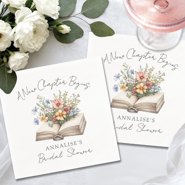 Servilleta De Papel Nuevo Capítulo Floral Libro Despedida de Soltera (New Chapter Floral Book Bridal Shower Napkins)