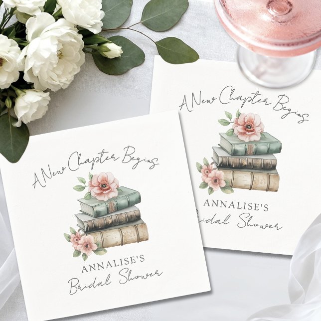 Servilleta De Papel Nuevo Capítulo Floral Libro Despedida de Soltera (New Chapter Floral Book Bridal Shower Napkins)