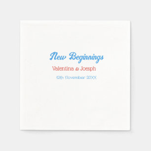 Servilleta De Papel nuevo comienzo pareja boda nombre fecha azul retro