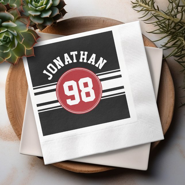 Servilleta De Papel Número de nombre personalizado de Black and Red Sp (Custom Party Napkins)